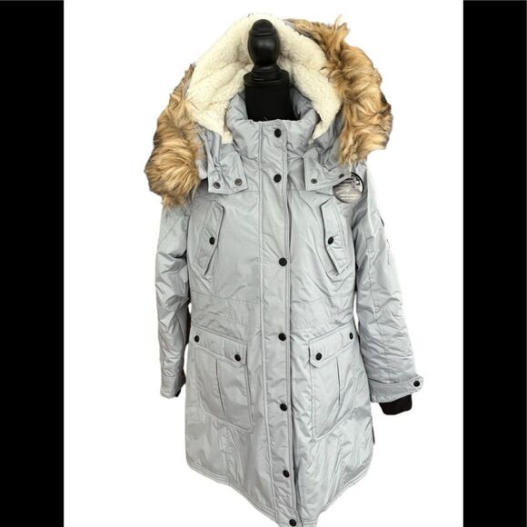 New with tags Madden Girl gray parka coat with removable hood, size Large - Picture 3 of 12